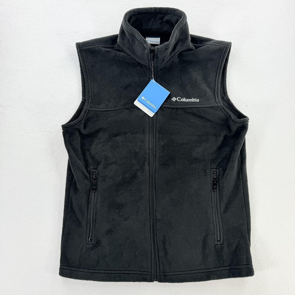 Columbia Fleece Vest Mens Small Black Full Zip Pockets Flattops Ridge Outdoor